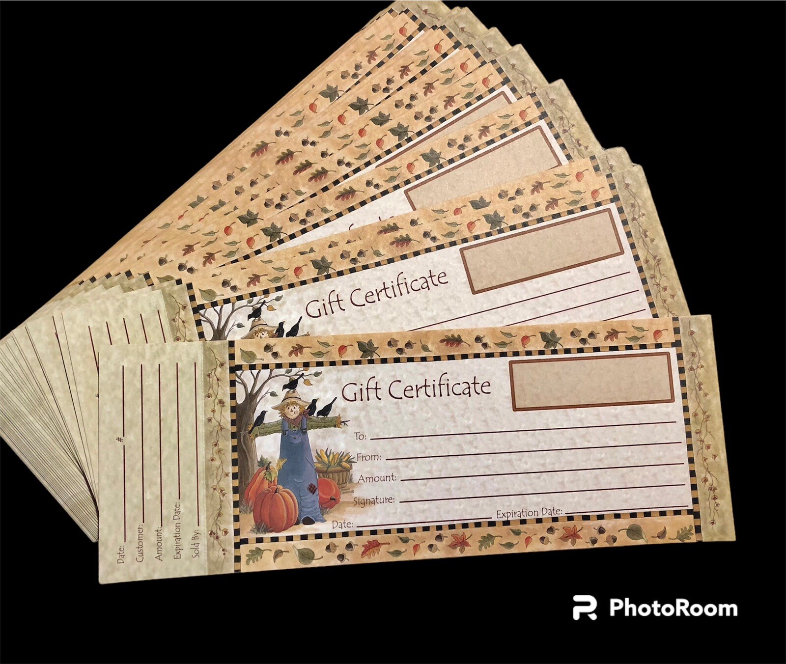 Store gift certificates- Scarecrow Fall Themed- 100