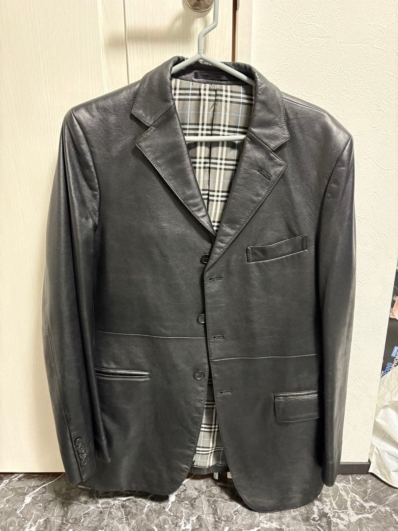 BURBERRY BLACK LABEL Nova Check Black Leather Jacket Size M From Japan
