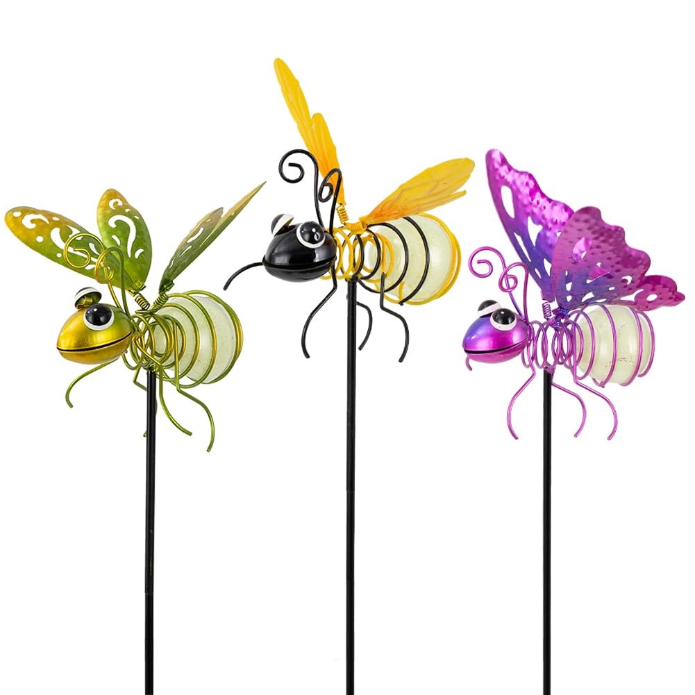Garden Decor for Outside,3 Pcs Insect Garden Decorative Stakes,Glow in The Da...