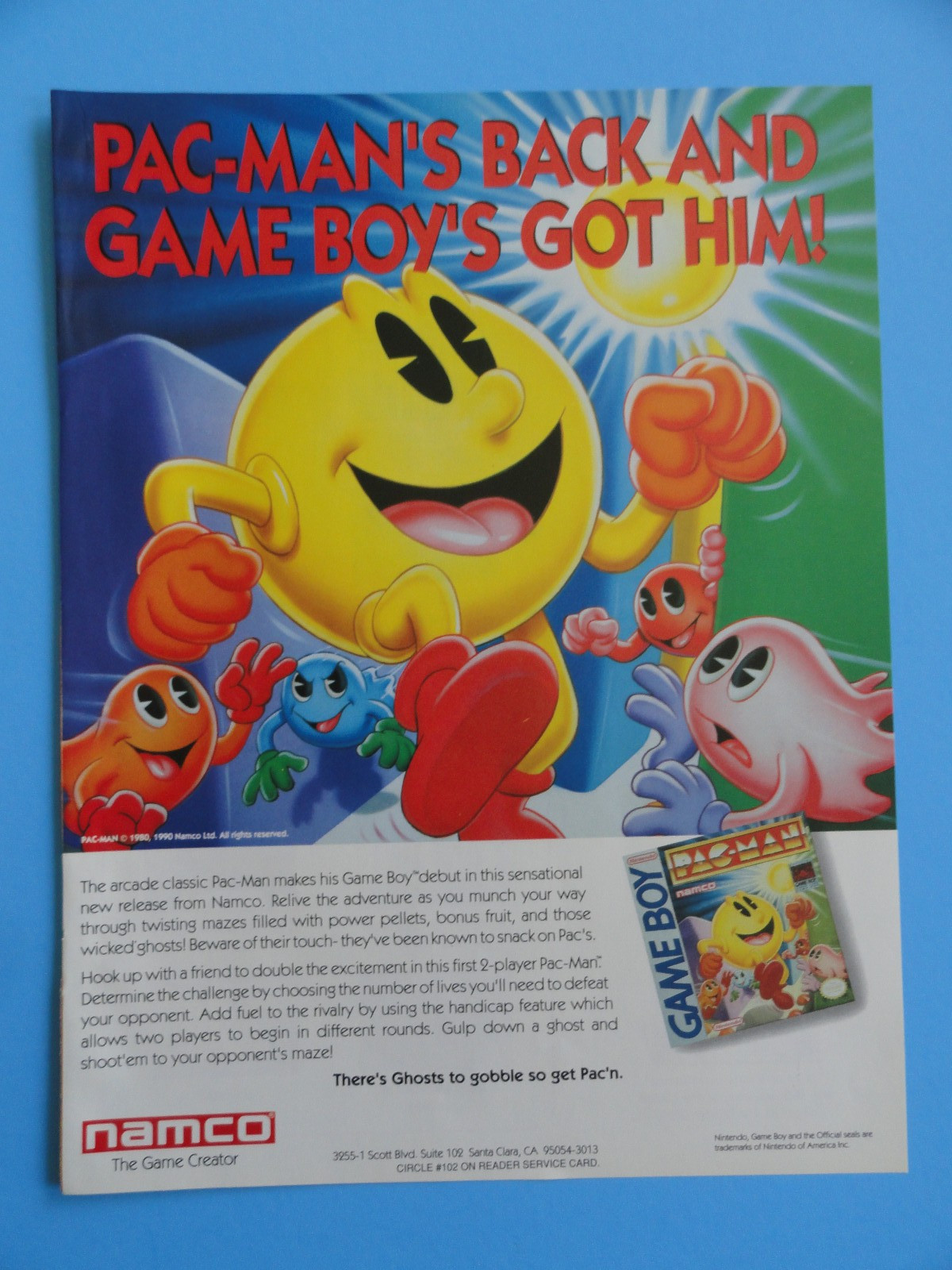 PAC-MAN NAMCO NINTENDO GAME BOY VINTAGE PRINT AD 8.5"X 11" - 1991