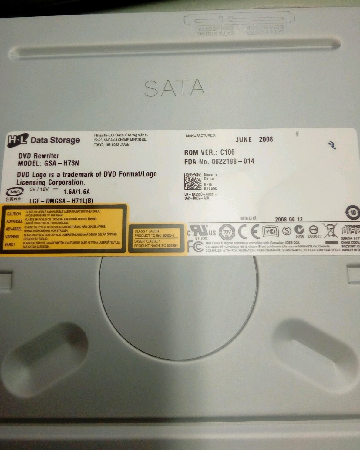 HL Data Storage GSA-H73N DVD ReWriter SATA Drive VR C106