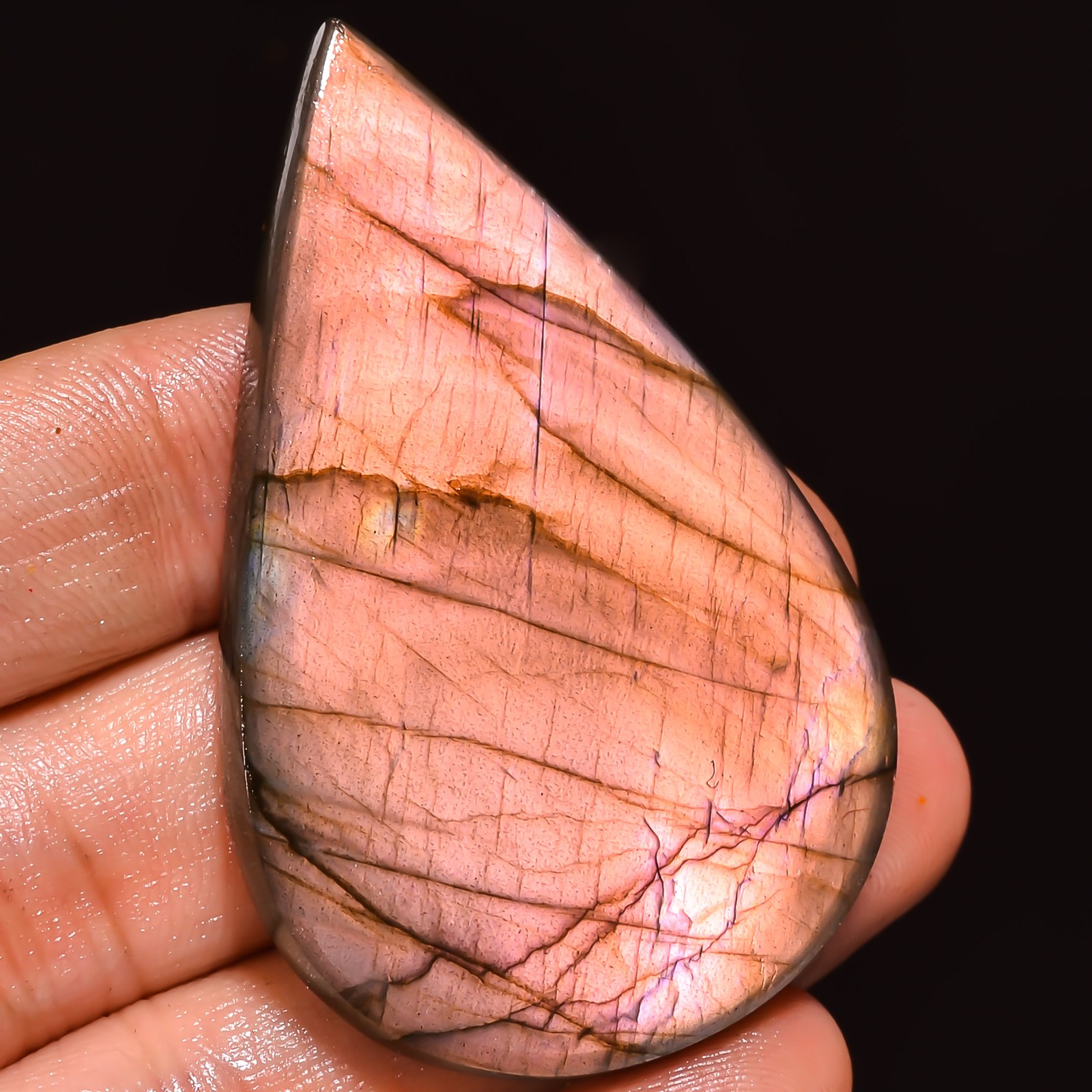 103.25 Cts Natural Purple LABRADORITE Pear Cabochon Top Gemstone 35x55x6 mm SK-5