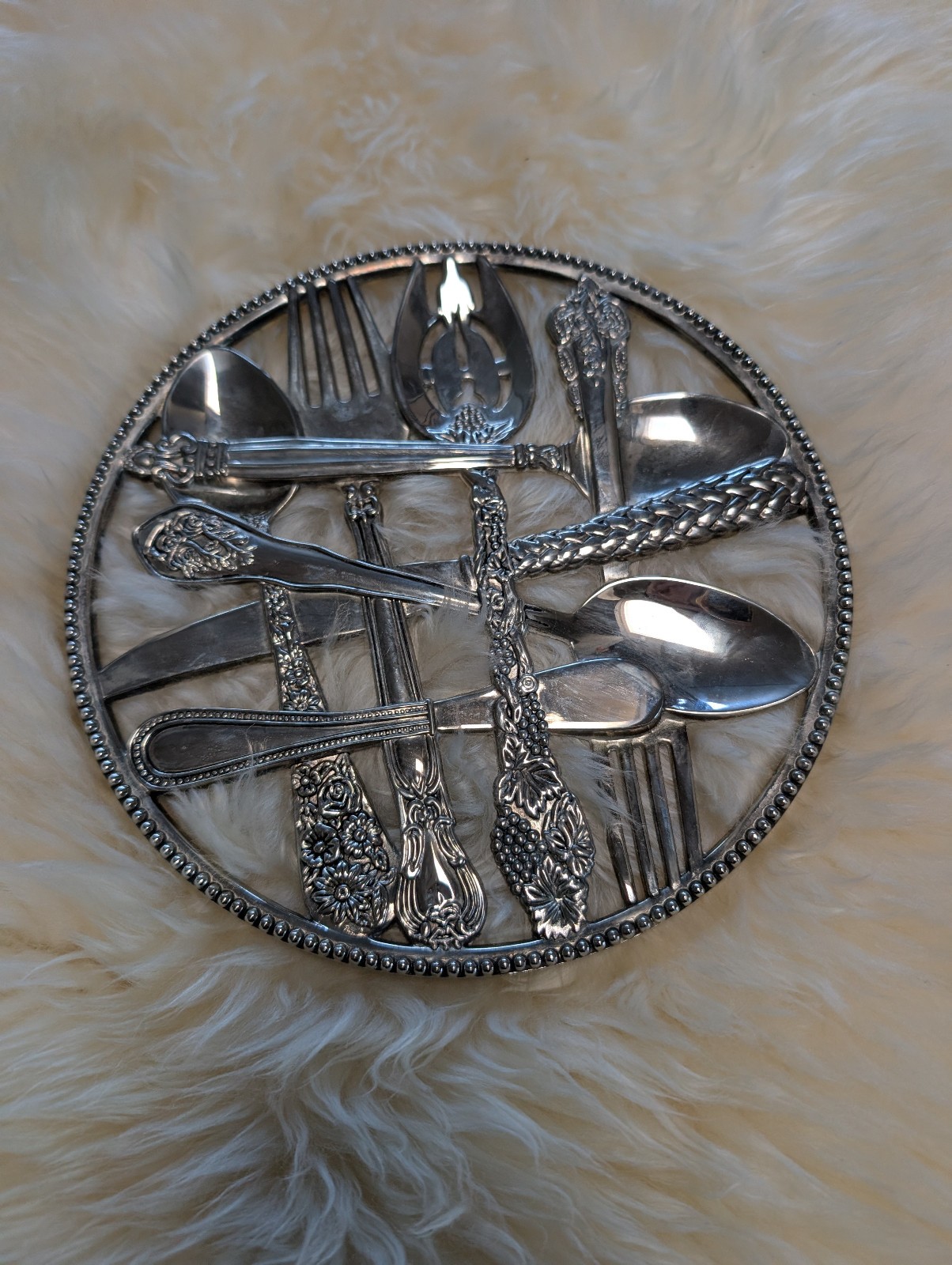 Vintage Godinger Silver Plate Flatware Utensil Trivet - 9” Diameter