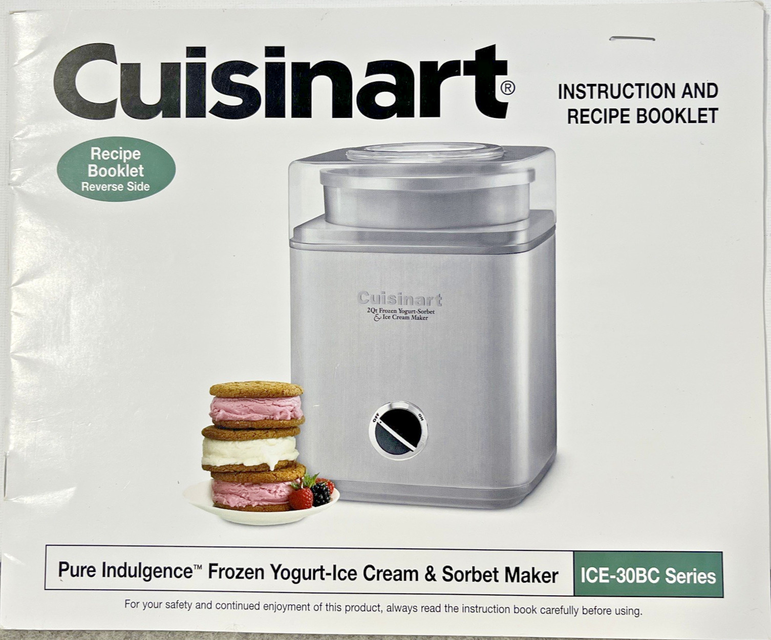 Cuisinart 2-quart  ICE CREAM YOGURT SORBET MAKER 30BC recipes 16pg booklet