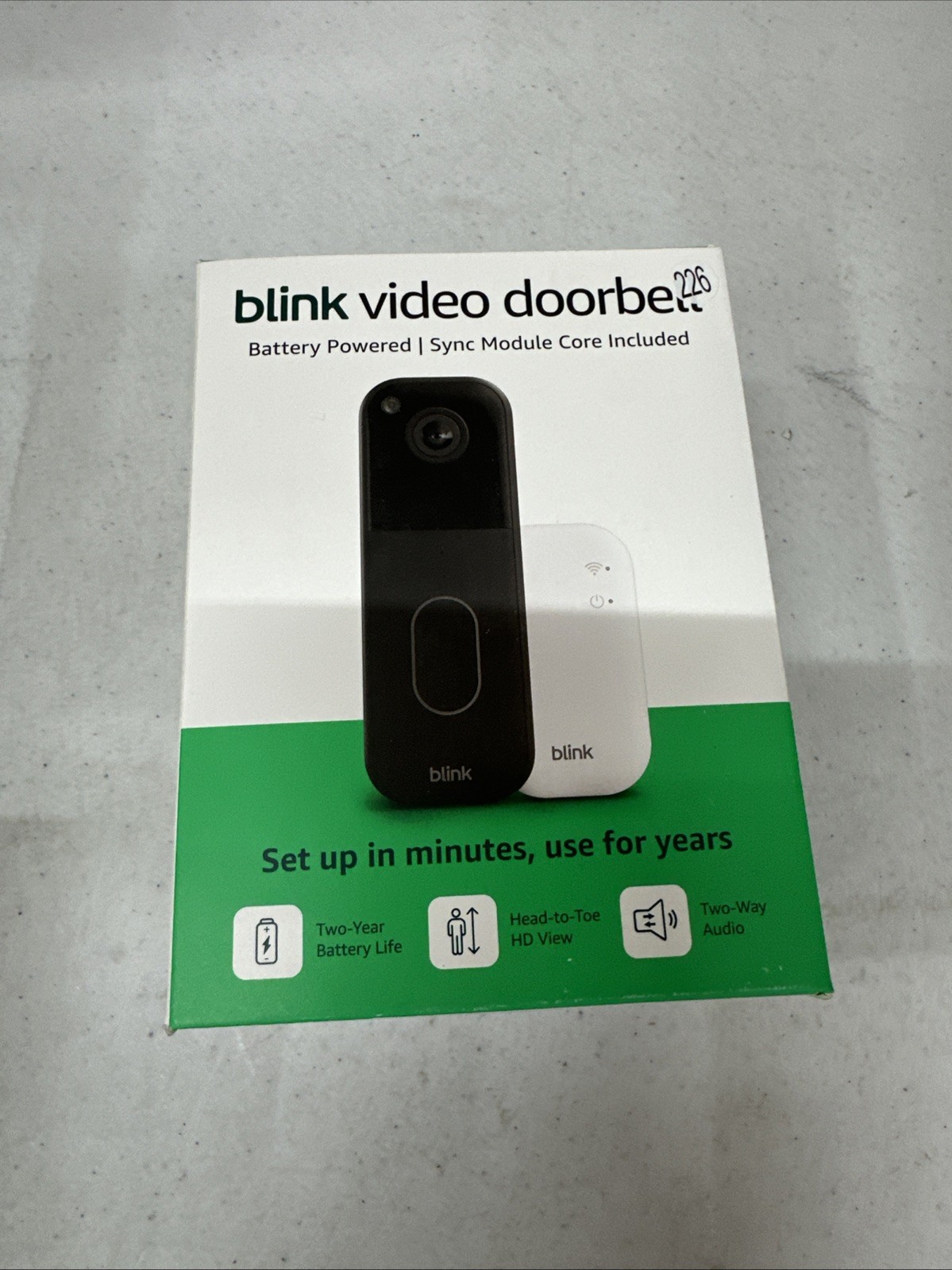 Blink Video Doorbell 2025 2nd Gen +Sync Module Core System - Battery Power-Black