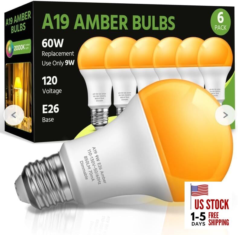  LED Light Bulbs, Amber A19 9W(60-100W Equivalent) 2000K Amber Yellow LED 