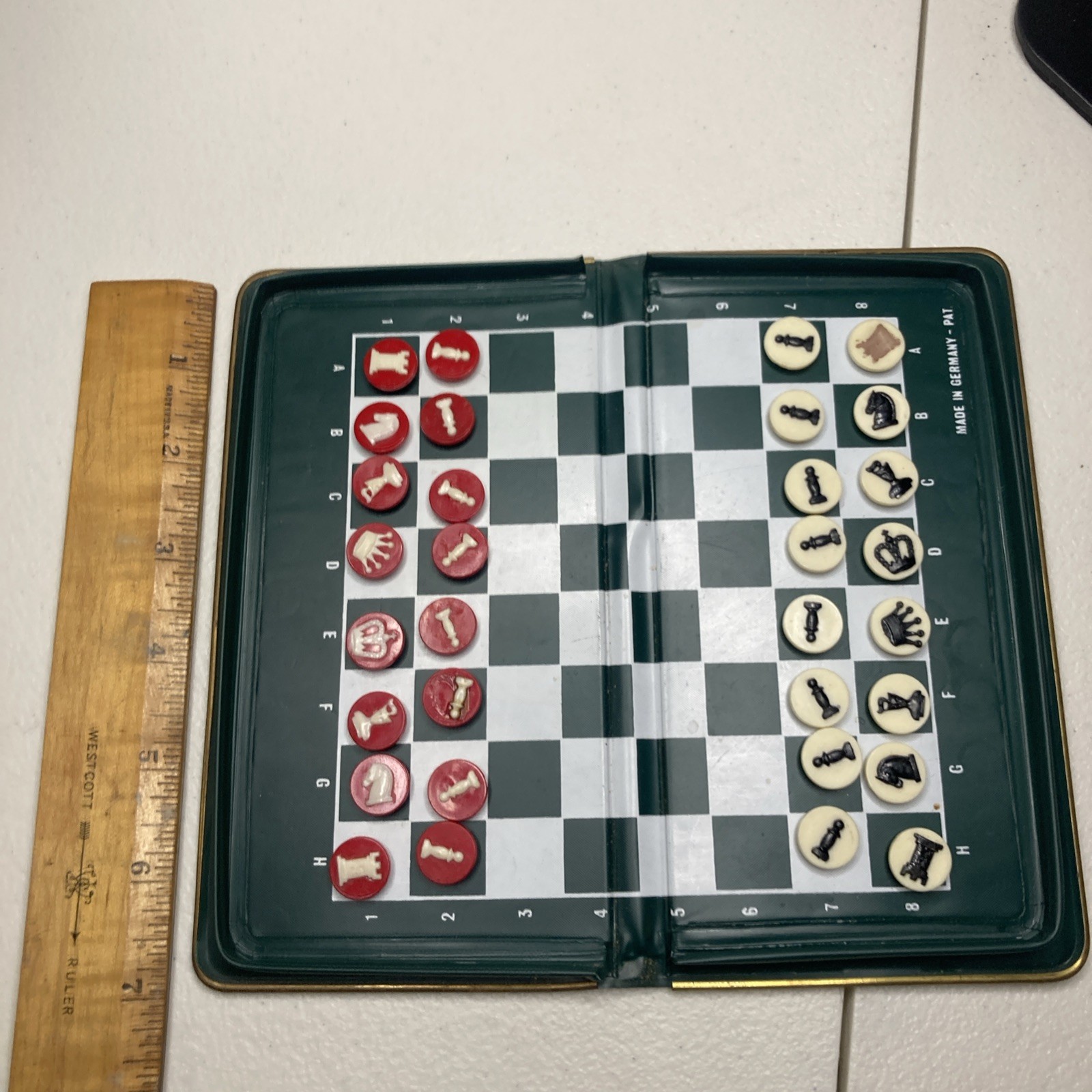 Vintage Magnetic Portable Foldable Pocket Travel Chess Set Made in Germany