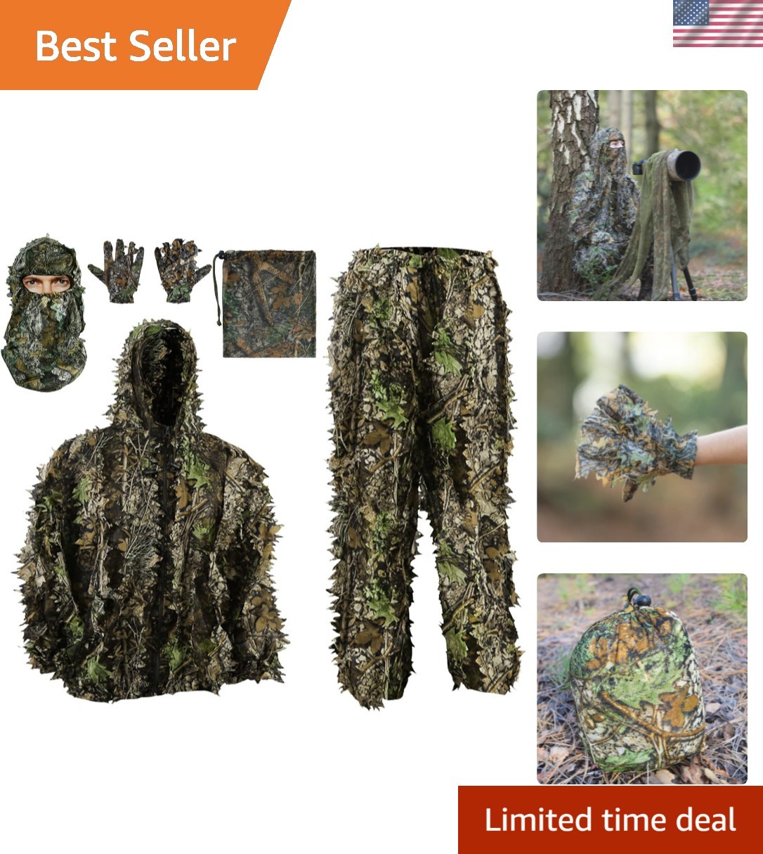 Breathable 3D Leafy Ghillie Suit - Adjustable Camouflage for Hunting & More