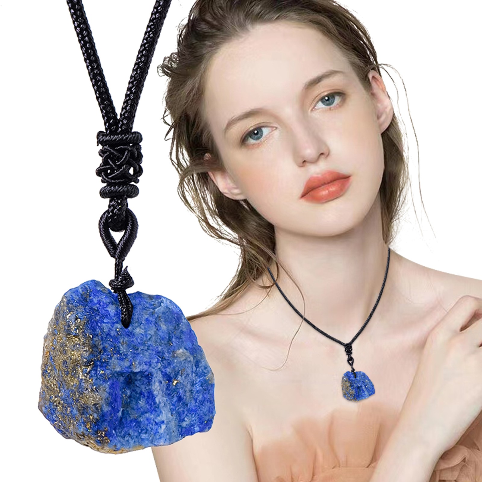 Men&Women Crystal Necklace Natural Lapis Lazuli Rock Stone Necklace Gemstone