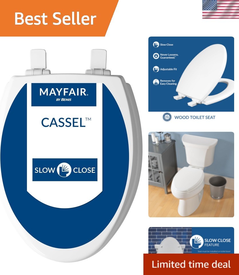 Cassel Slow Close Toilet Seat, Easy Clean, Non Slip  Wood Seat, Easy Install,...