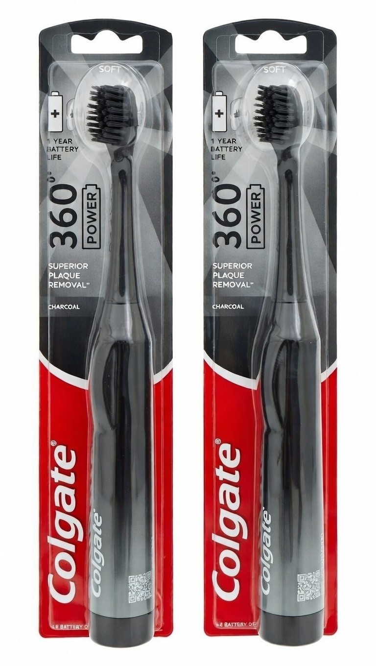 Lot of 2 Colgate 360 Power Charcoal Battery Toothbrushes Soft Charcoa New Sealed