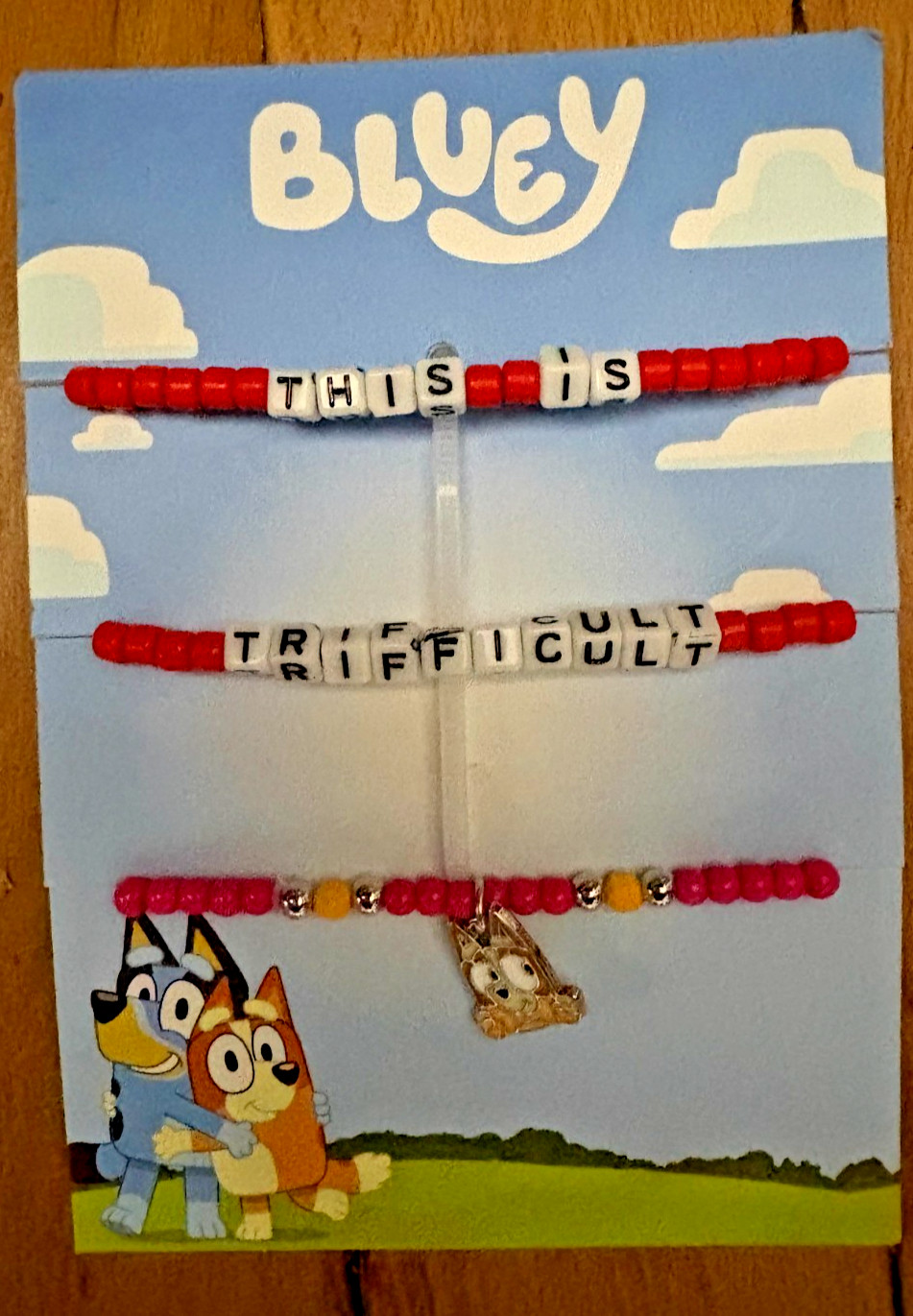 Bluey Bingo "This is Trifficult" Stretch Bracelet Set, 3pc