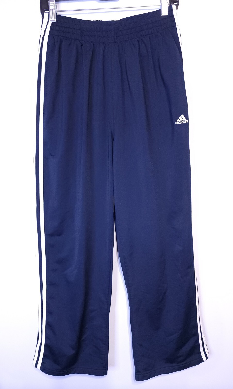 Adidas Mans Size Medium Blue 3 White Stripe Athletic Pocket Pants 26x28