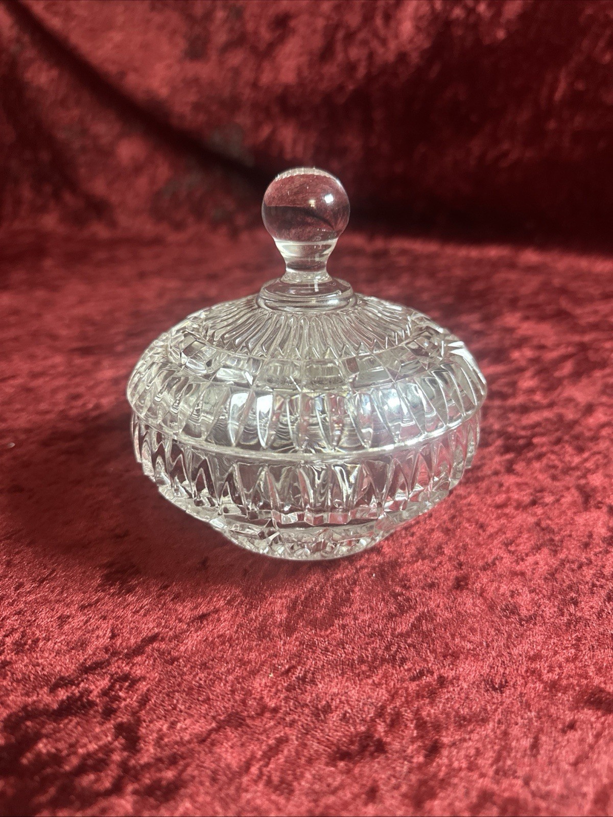 Vintage Clear Pressed Cut Crystal Glass Covered Candy Dish Powder Jar