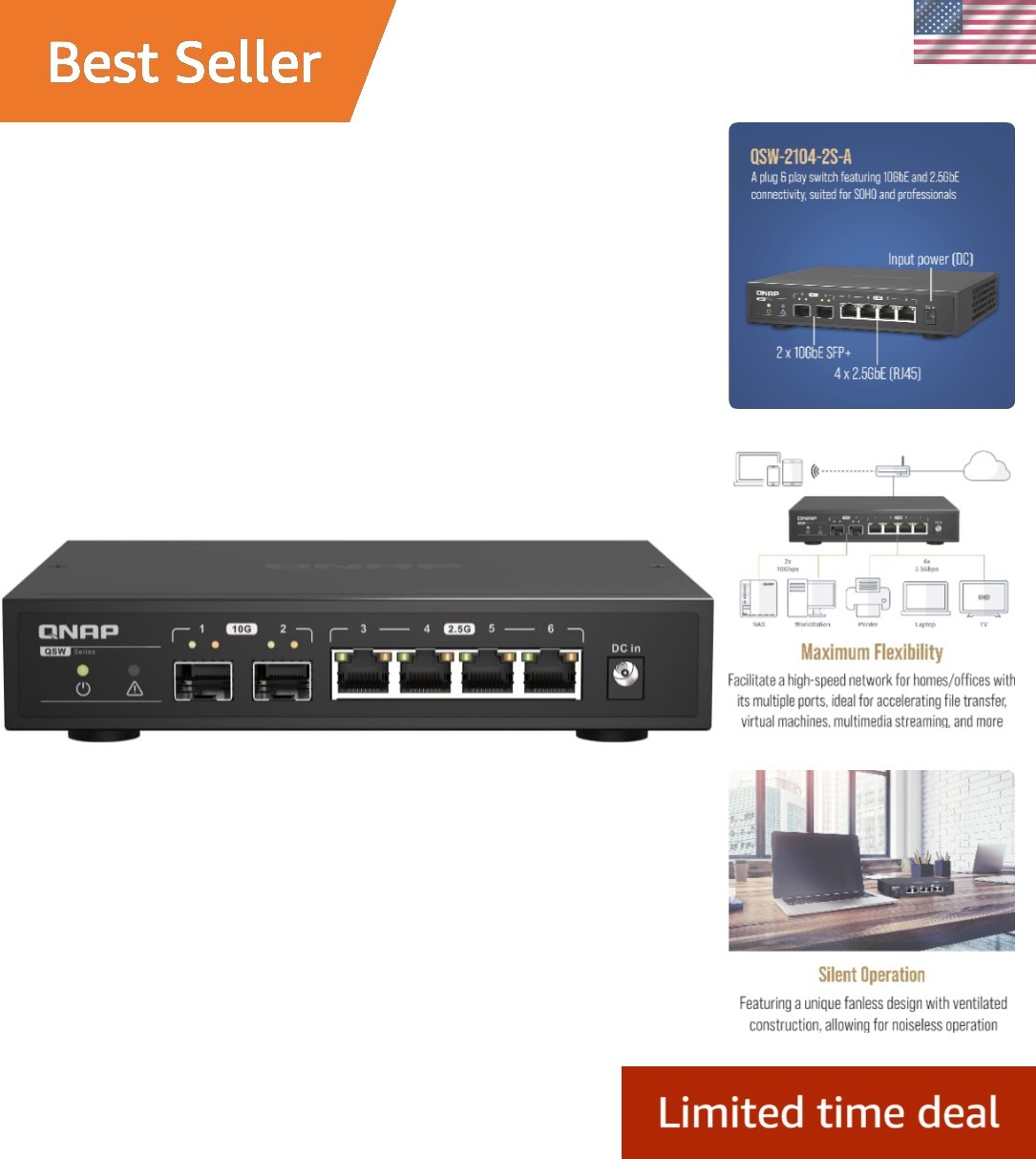 4-Port Plug & Play Ethernet Switch: 2.5GbE RJ45 & 10G SFP+ Connectivity
