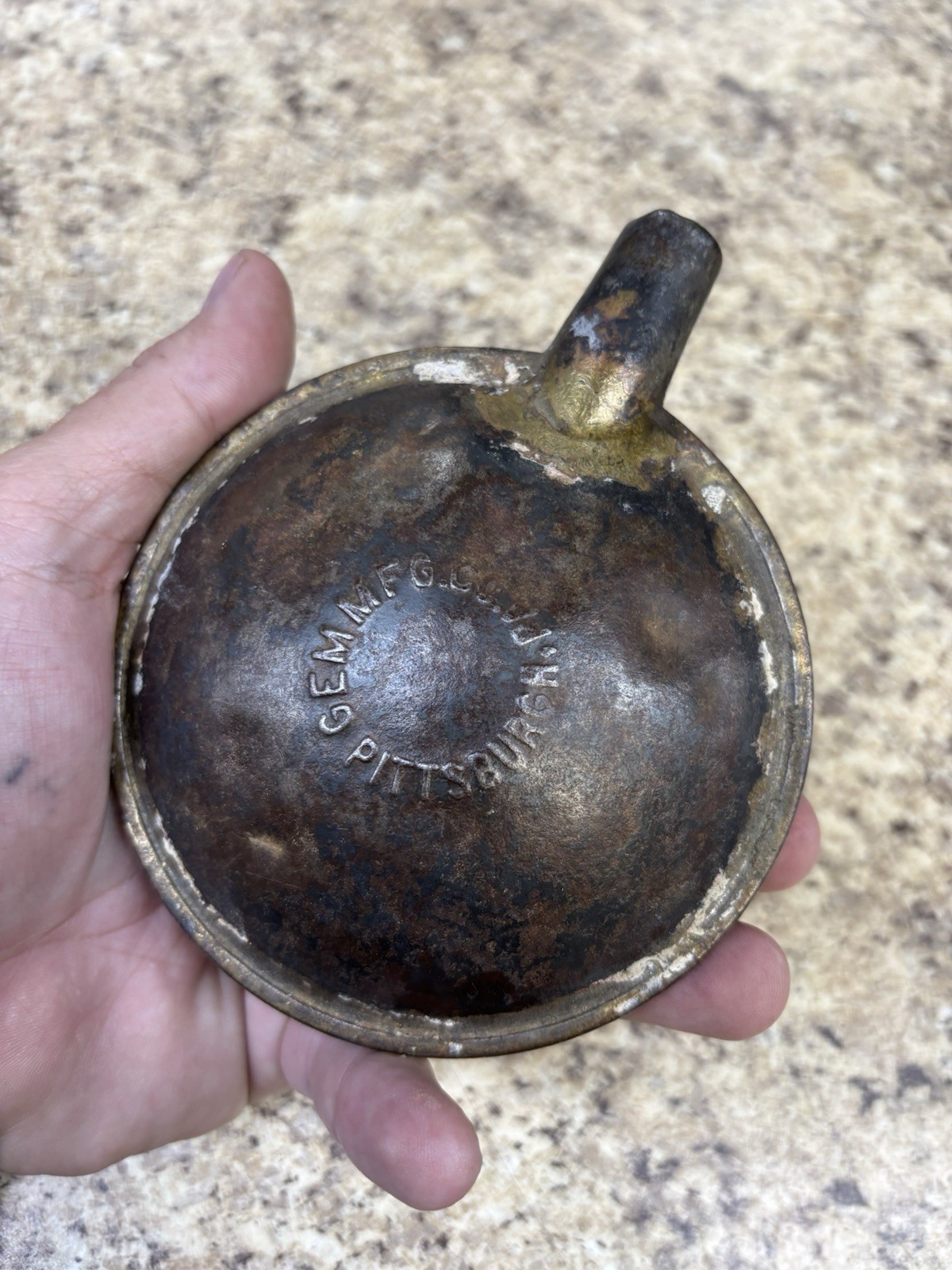 Gem MFG Co. Pittsburgh, PA Miners Carbide Powder Tin Flask Rare!