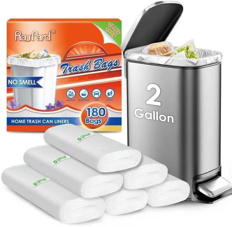 180 Counts 2 Gallon (1.8-2 Gal) Small Trash Bags Garbage Bags by , fit 1.6,1....