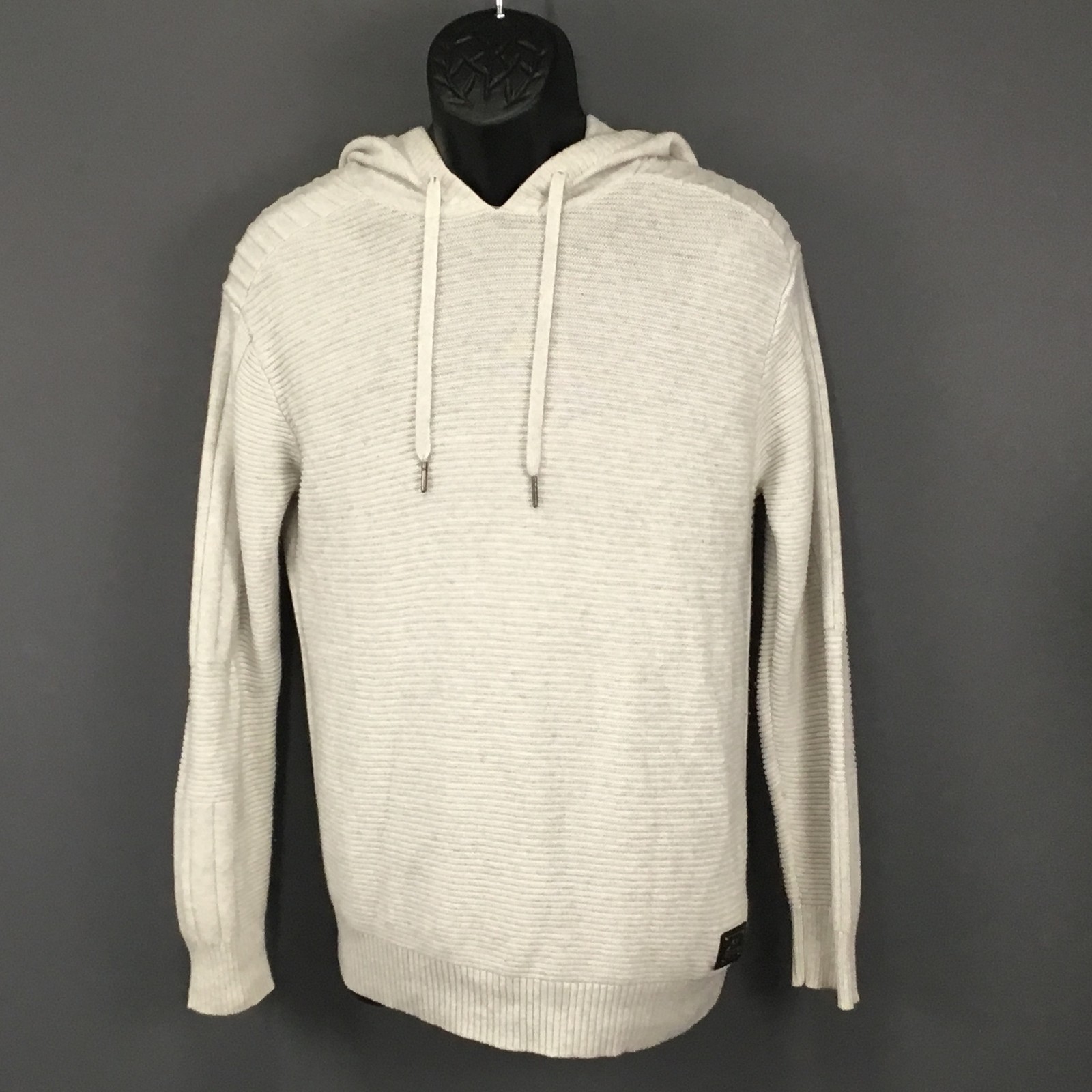 XRay Jeans Sweater Mens Large Gray Hooded Pullover Knit Ribbed Casual Hoodie