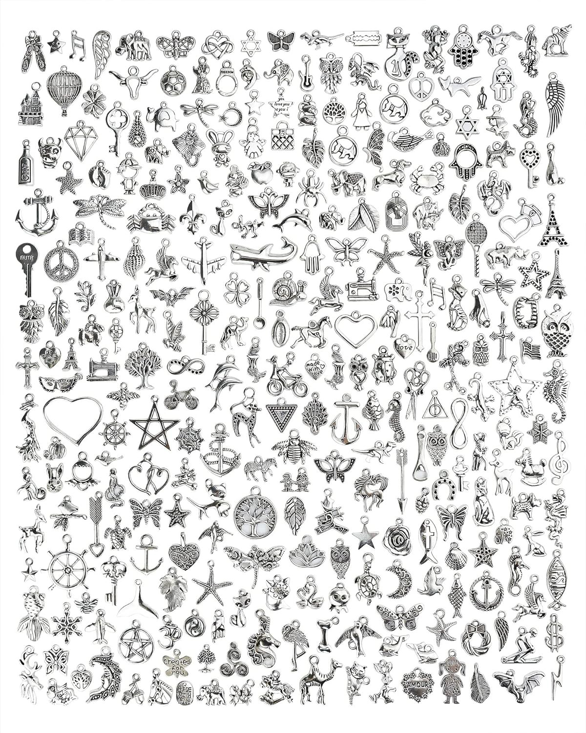 300 PCS Wholesale Bulk Lots Jewelry Making Charms Mixed Smooth Tibetan Silver Al