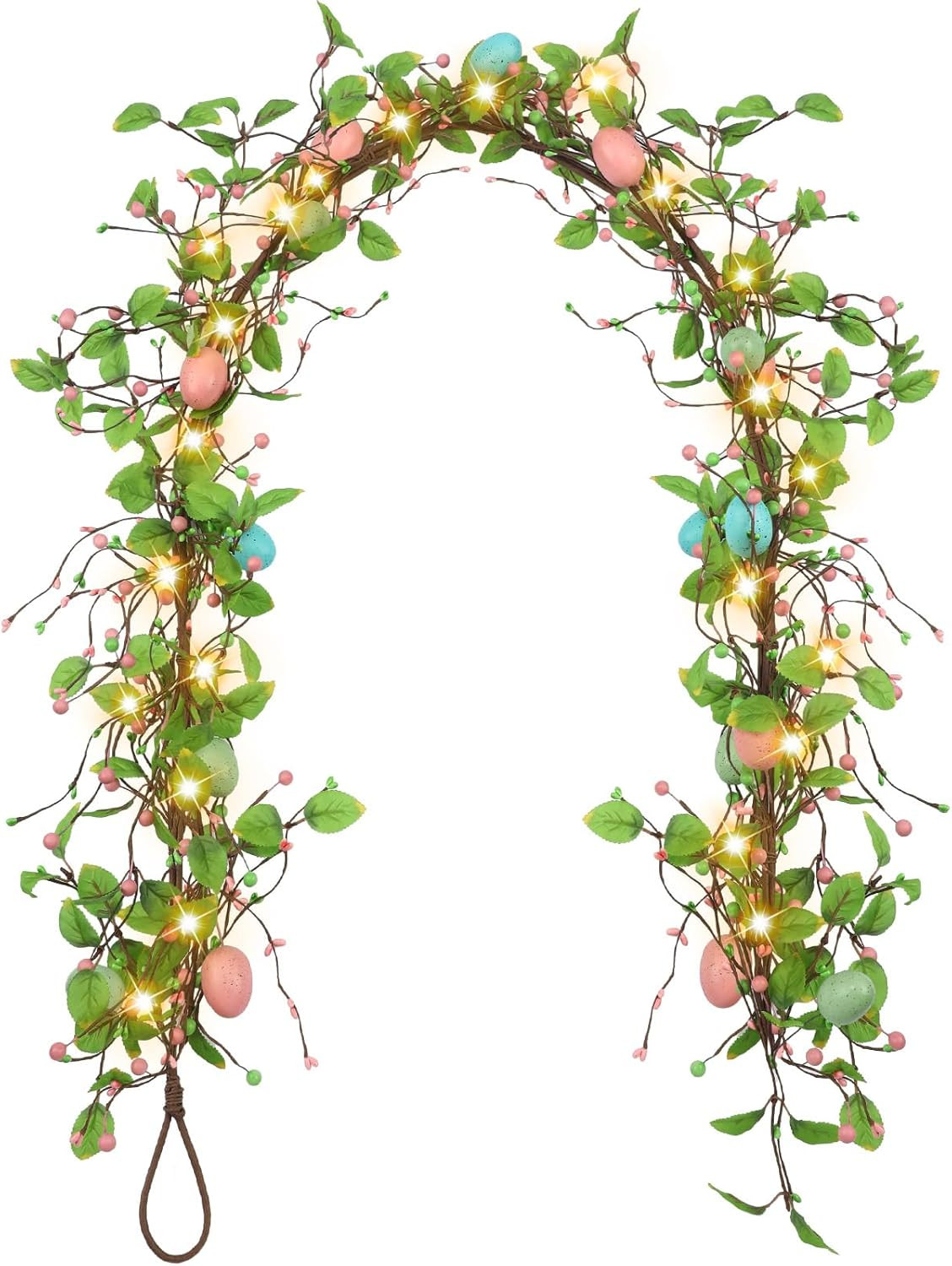 6 Ft Artificial Easter Egg Garland with LED Mixed Berry Hanging Rustic Spring Ea