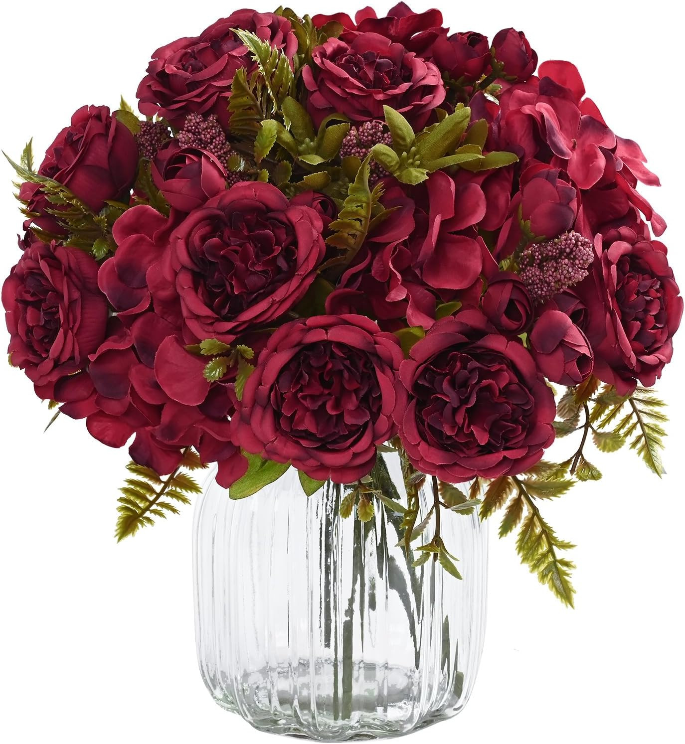 4 Packs Peonies Artificial Flowers, Burgundy Artificial Peonies, Silk Peonies Fl