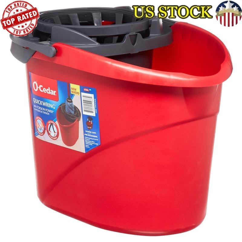 QuickWring Mop Bucket 2.5G Hands-Free Wringing Rubber Handle Integrated Spout US