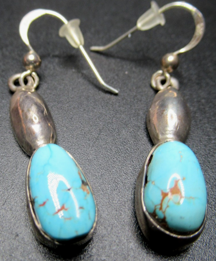 Sterling Silver Genuine Turquoise Dangling Pierced Earrings
