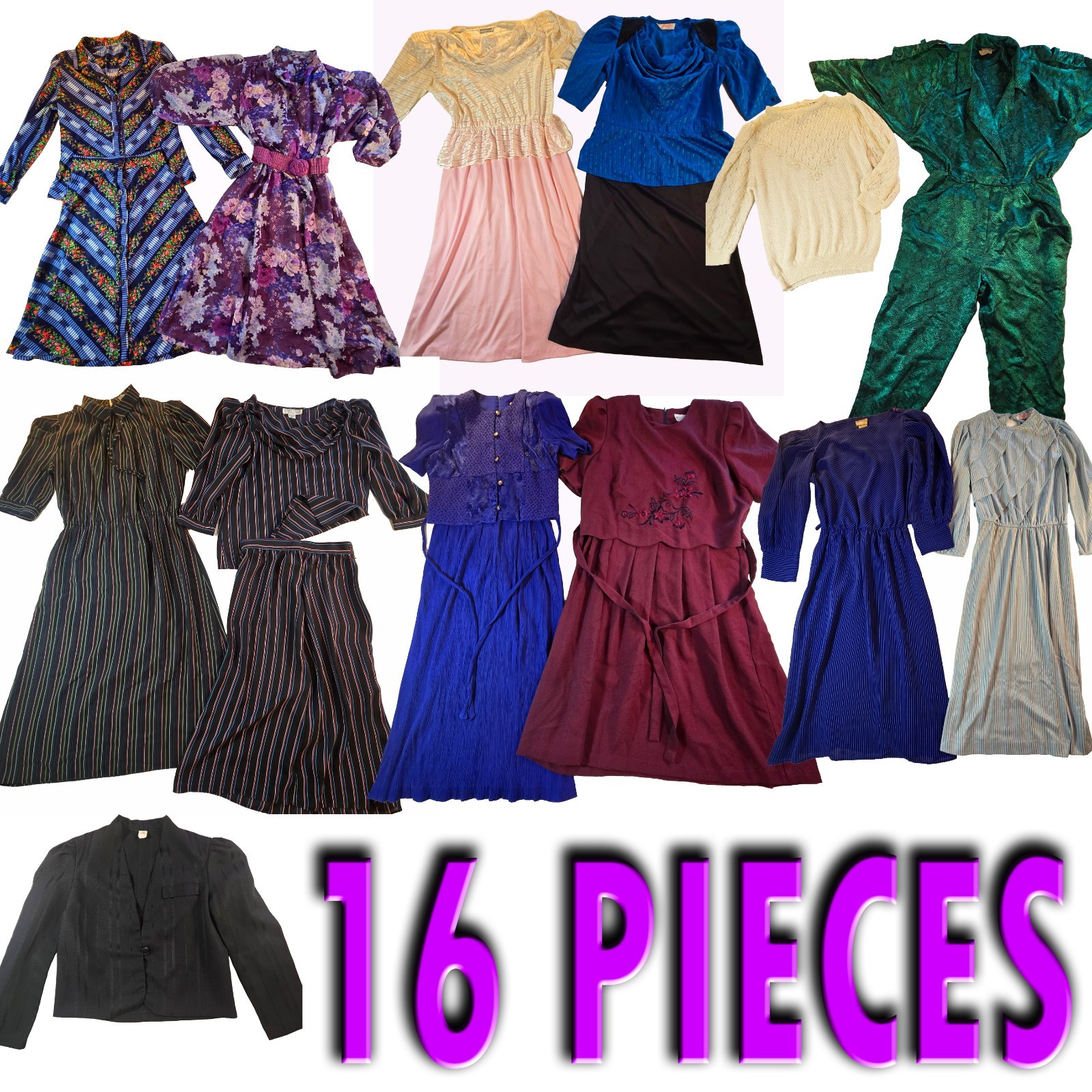 Large Lot TRUE Vintage 70s 80s Dresses Skirts Tops Jumpsuit Disco Glam Retro
