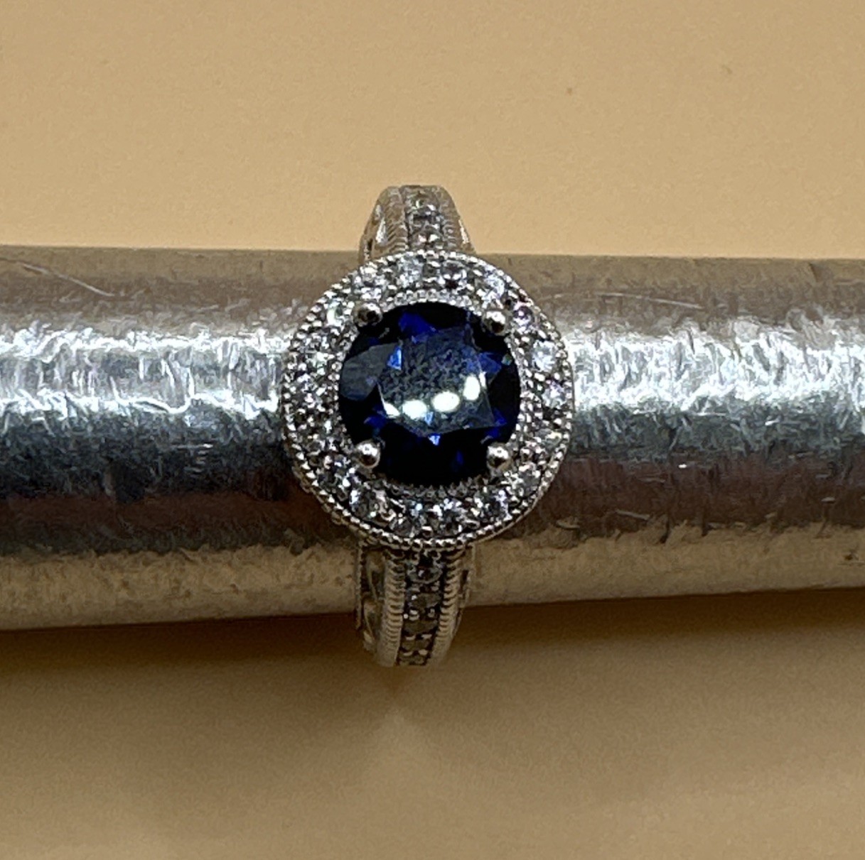 Elegant 925 Sterling Silver Blue & Clear Sparkly CZ Ring/Size 5.25