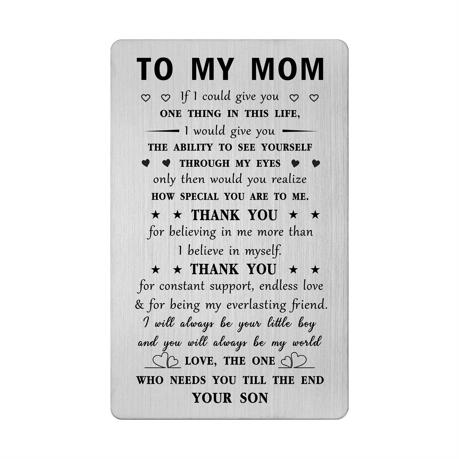 Mataly Mom Engraved Wallet Card - I Love You Gifts from Son Large, Silver 