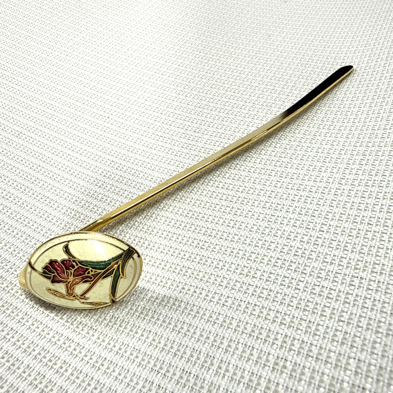 Vintage Cloisonné Bookmark Floral Design Multicolor Enamel Gold Tone Metal Gift