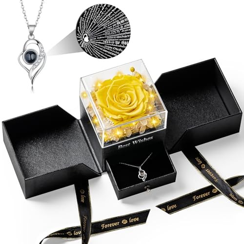 Preserved Flowers Valentine's Day Gifts for Women Real Rose with I Love Yellow