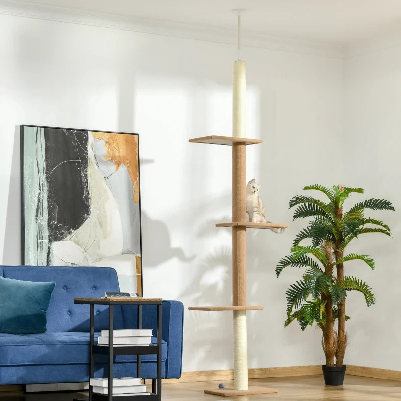 Floor-to-Ceiling Cat Tree Cat Climbing Tower with Sisal-Covered Scratching Posts
