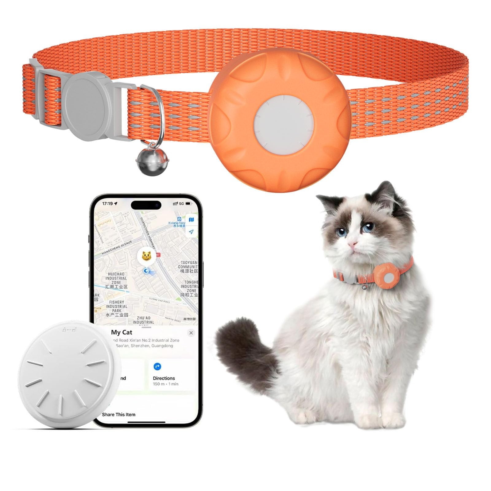 Cat Tracker Collar,No Monthly Fee Cat Tracker Works with Apple Find My App(On...