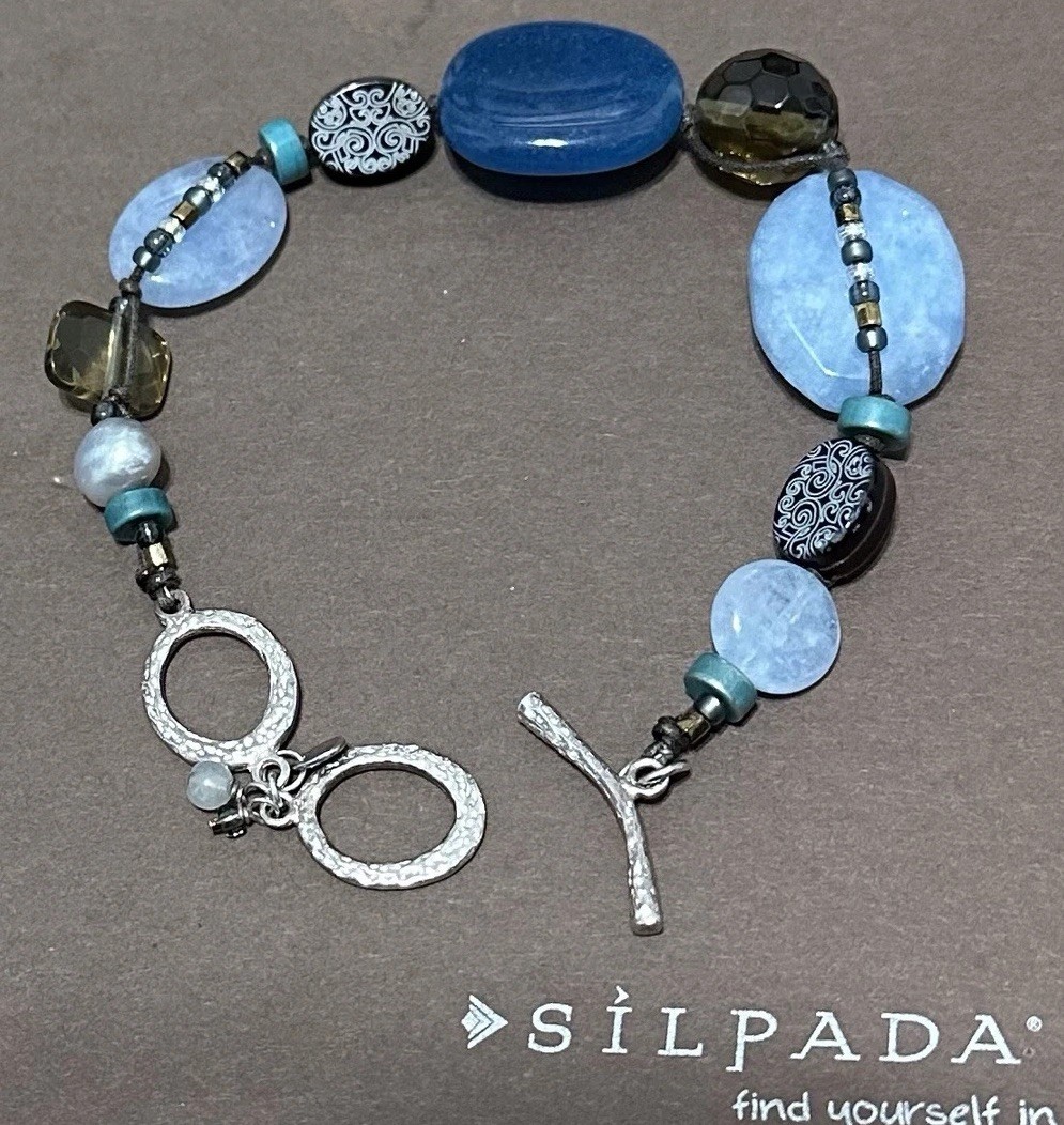 Retired Silpada Blue Watercolor Bracelet B2240, Adjustable 7.5-8”