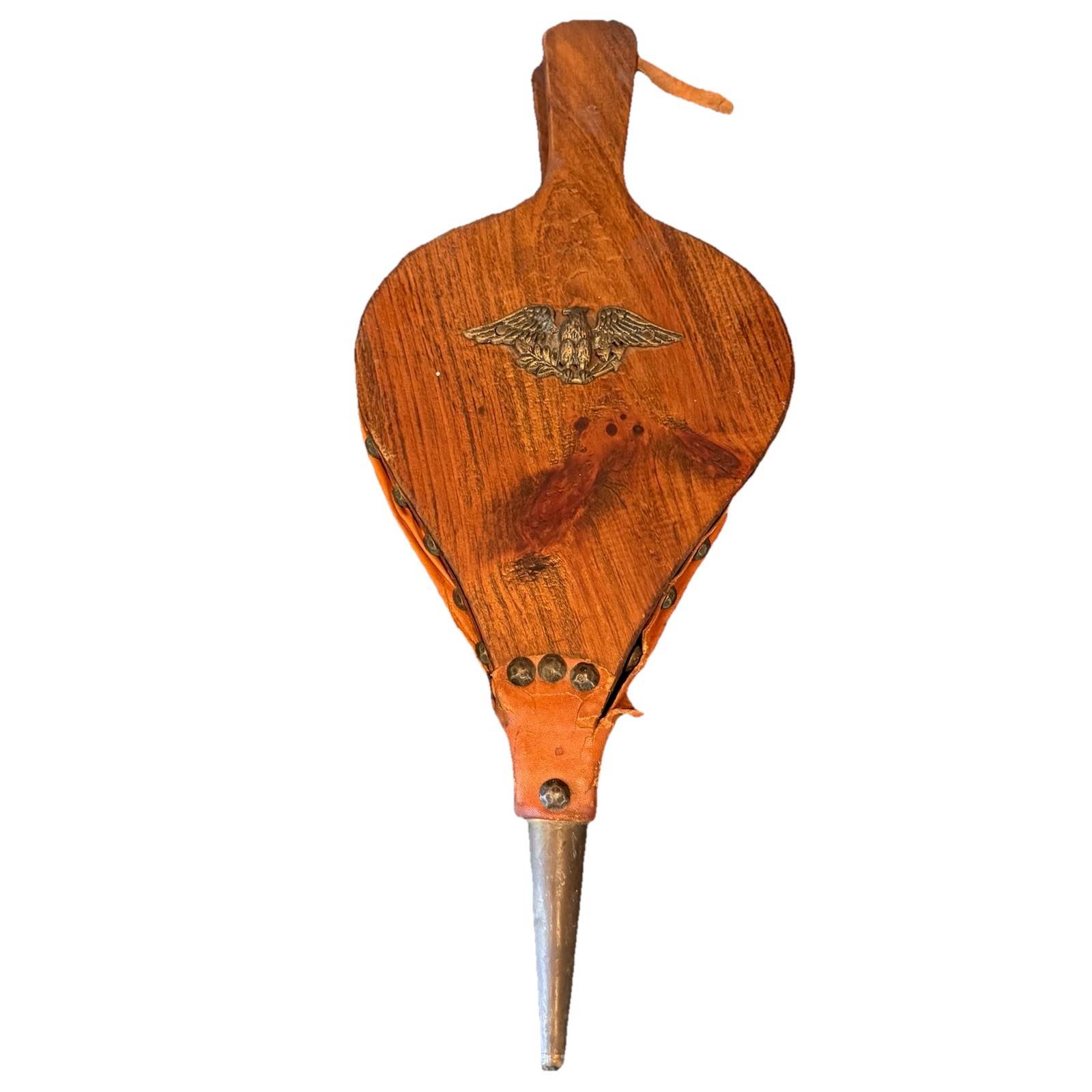 VTG Fireplace Bellow Air Blower Fire Starter Wood Leather with Brass Eagle Decor