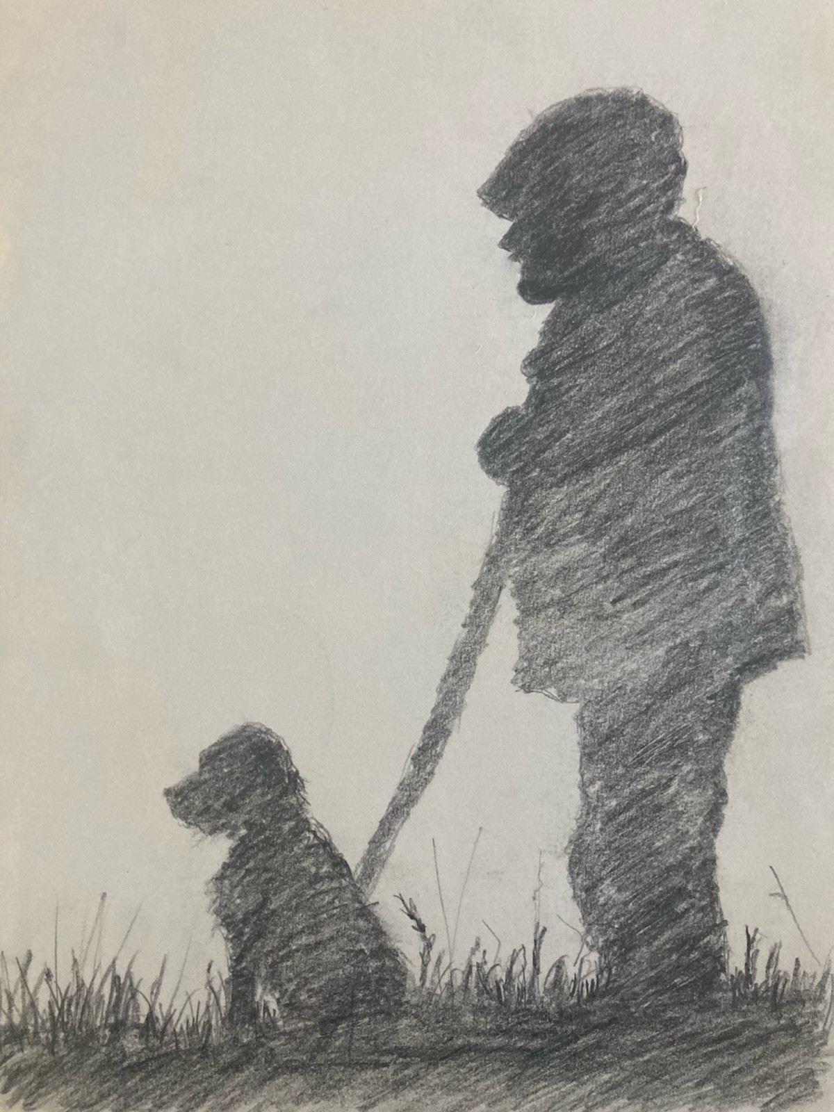 Drawing Portrait Pencil Paper Man Dog 1930 Art Deco Chinese Shadow Antique