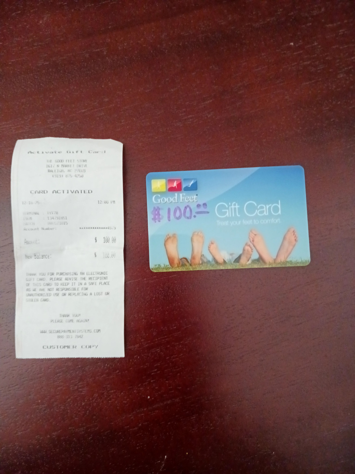 The Good Feet Store Gift Card  $100, selling for $75