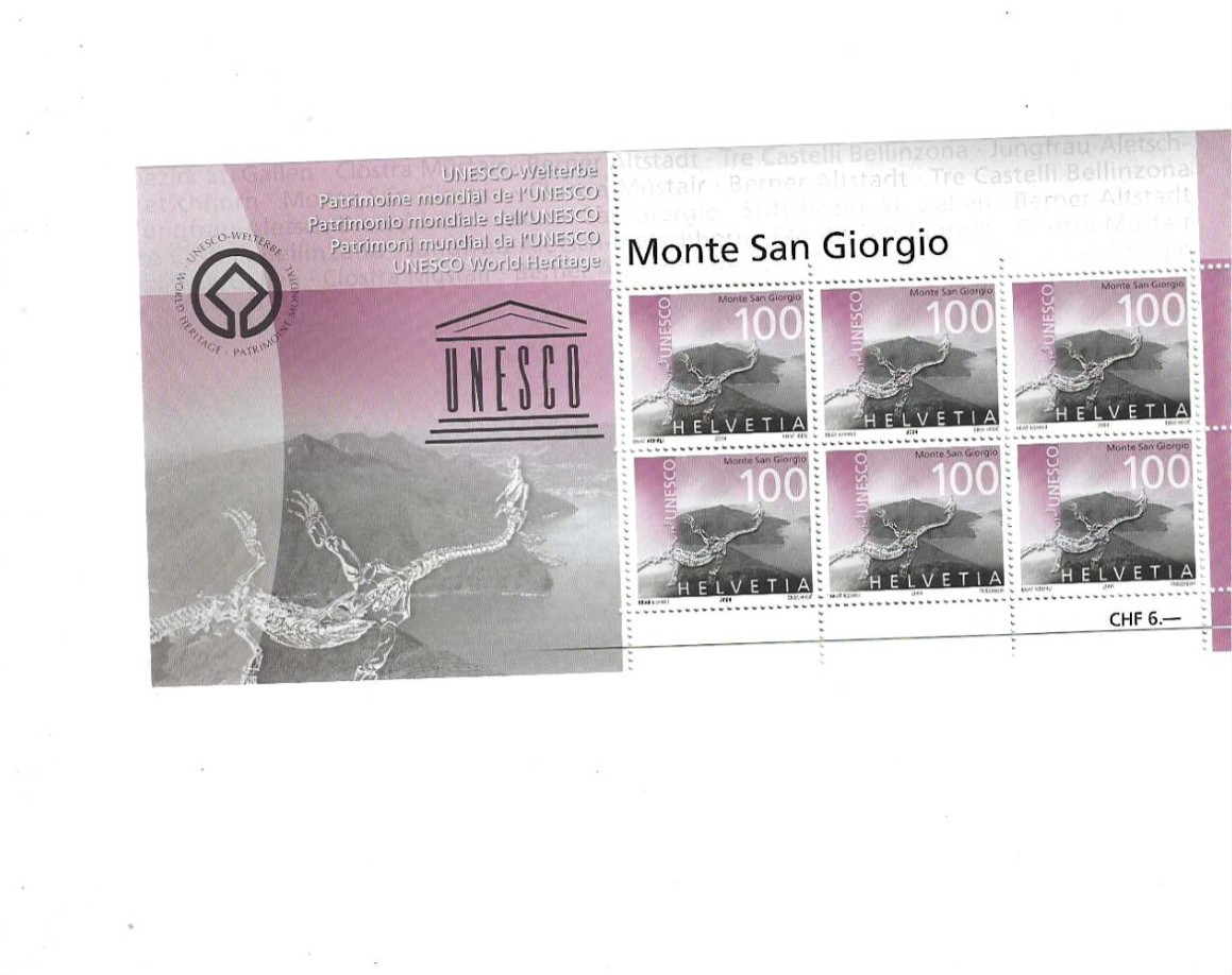 Sc# 1186  Switzerland 2004 Unesco World Heritage site MNH Mini Sheet of 6