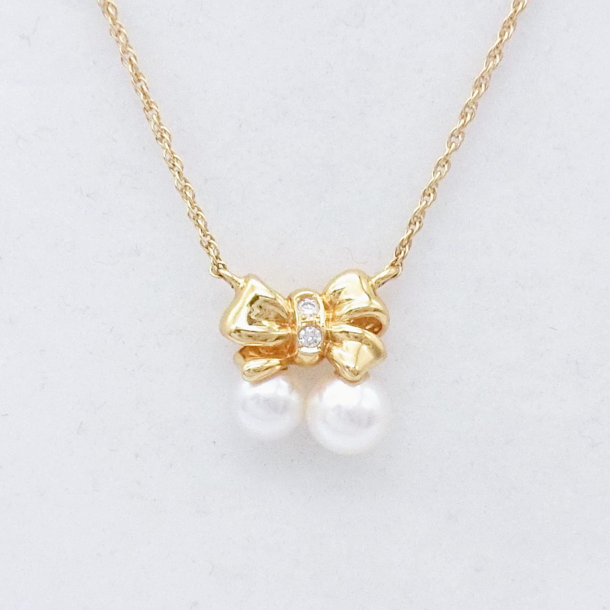 TASAKI K18 Pearl Diamond Ribbon  Necklace Finished  Item