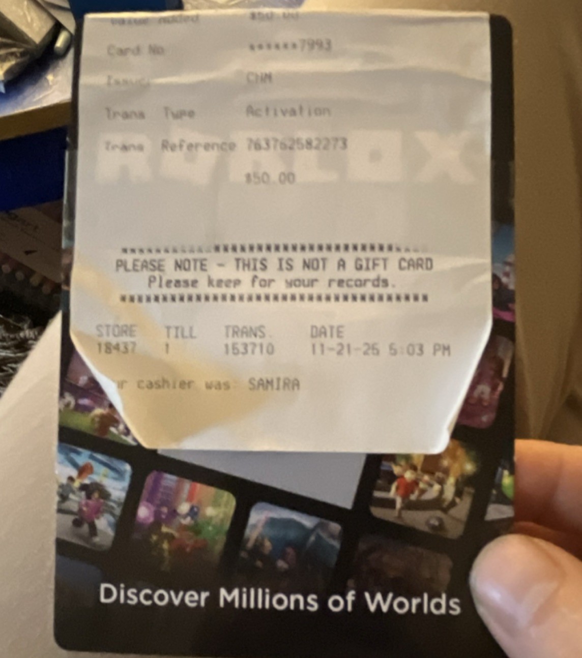 Roblox $50 Gift Card WITH RECEIPT