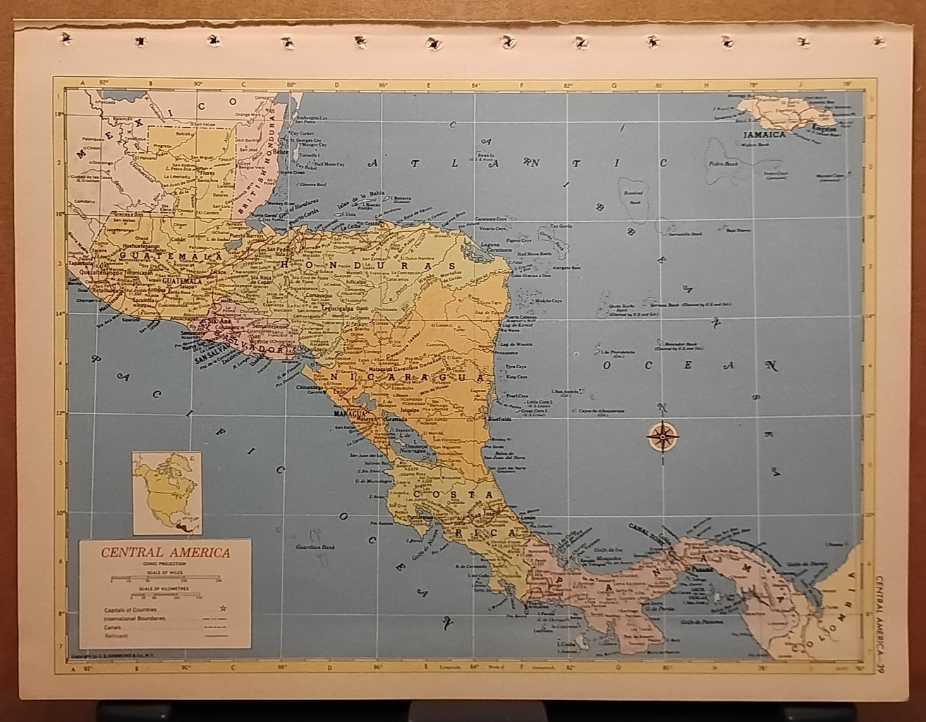 1953 Vintage CENTRAL AMERICA Atlas Map Hammond's World Atlas Superior Edition