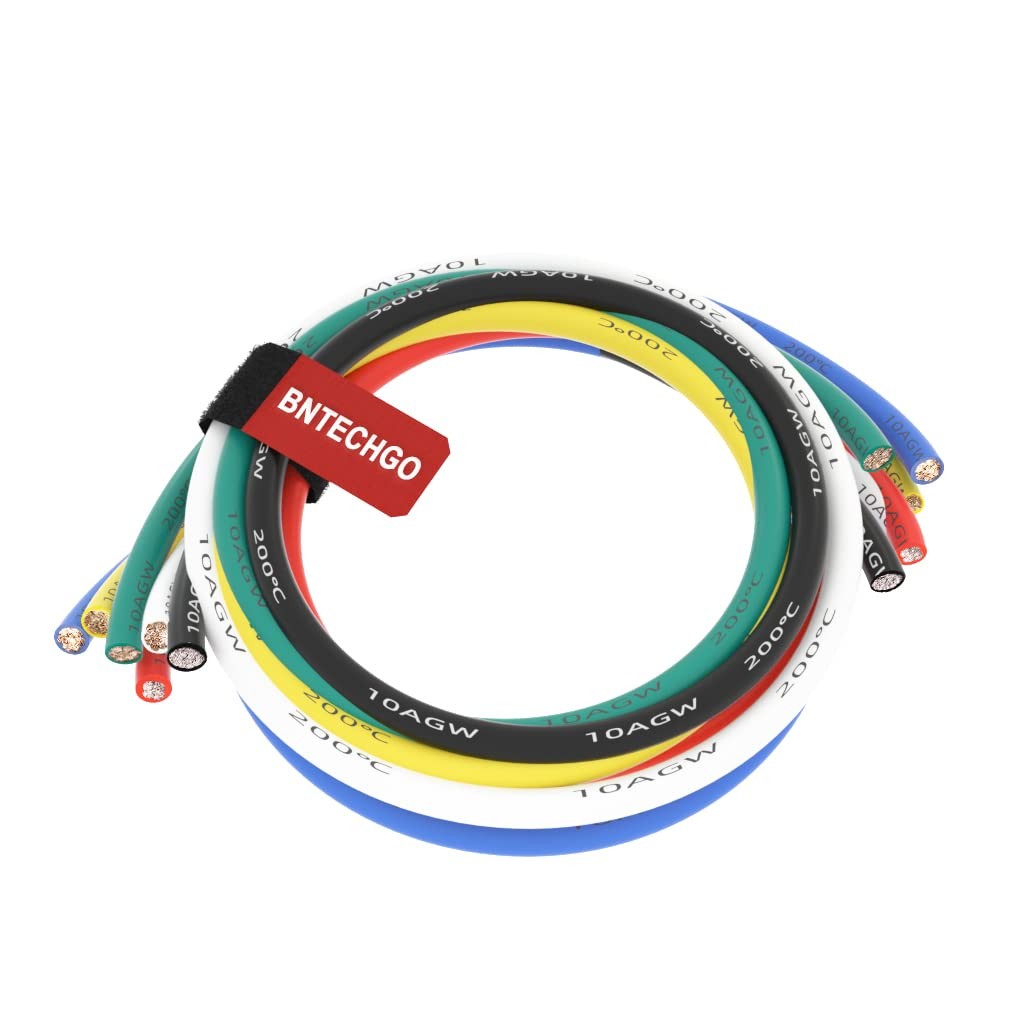 BNTECHGO 10 Gauge Silicone Wire Kit 6 Color 5ft Flexible 10 AWG Stranded Tinned