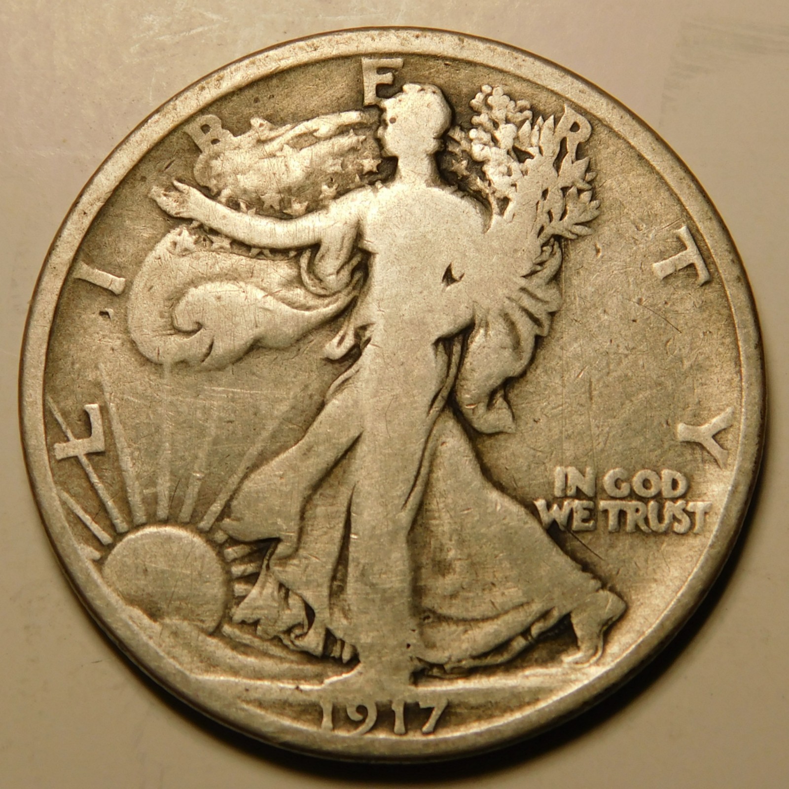 1917 S Walking Liberty Half Dollar 90% Silver G - VG   "As Pictured-Not Cleaned"