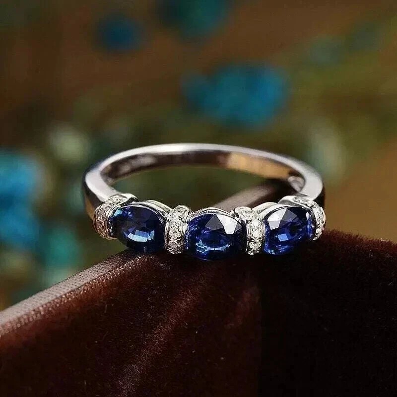 2Ct Round Cut Simulated Blue Sapphire Engagement Ring In 14k White Gold Plated