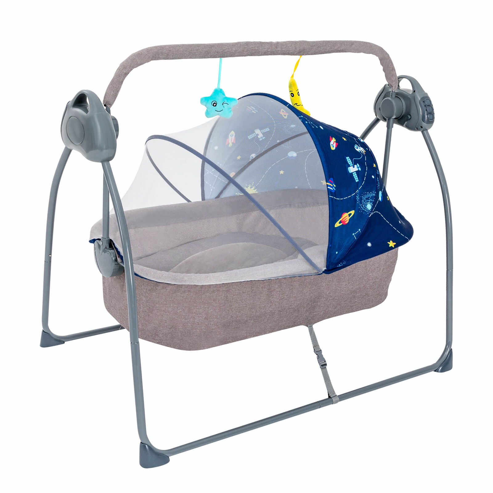Blue Baby Cradle Swing Bed Musical Rocking Crib Bassinet Newborn Sleeping Basket