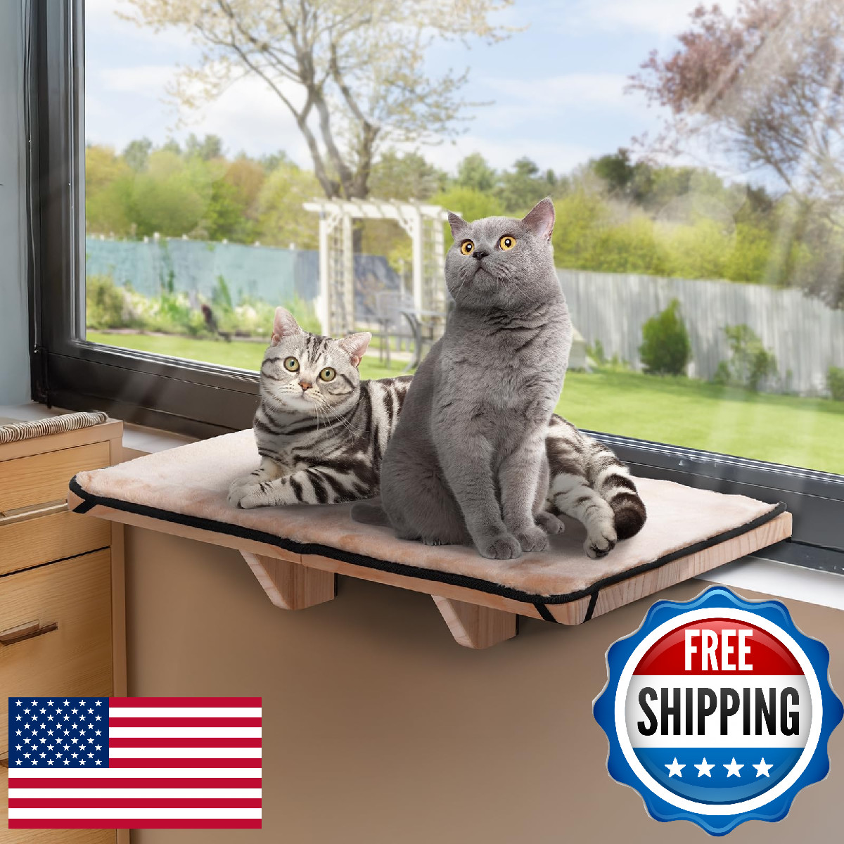 PETSFIT Cat Window Perch for 2 Cats - Adjustable Hammock with Removable Fleece