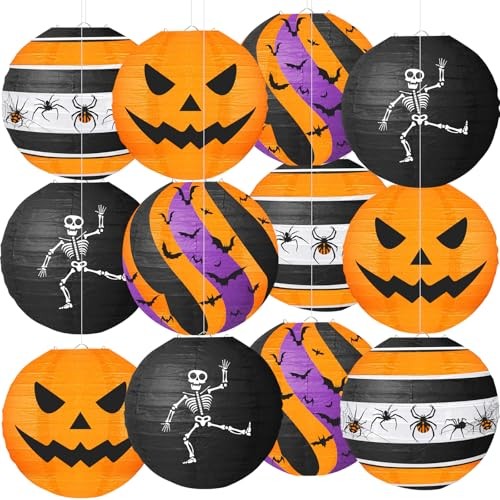 Halloween Paper Lanterns, 12 PCS Halloween Hanging Paper Halloween Set
