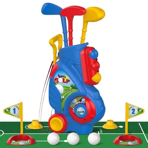  Toddler Golf Set for 2 3 4 Years Old Boys Girls, Upgraded golf with mat (blue)