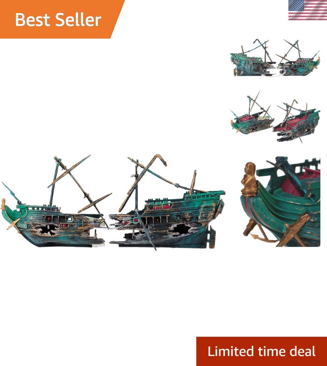 Penn Plax Action Air Shipwreck Aquarium Ornament